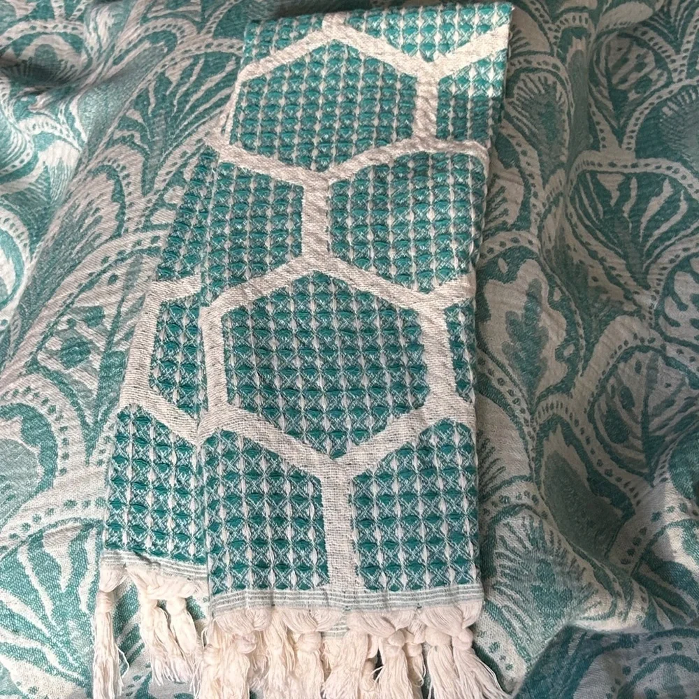 Modern Hand Towel Loom Weave Honeycomb Patterned Benetton’s Teal Green NEW!